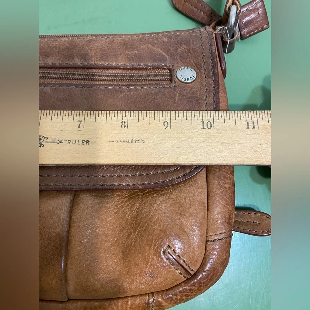 Vintage Fossil Crosstown Crossbody Bag Pebbled Leather Chestnut Brown